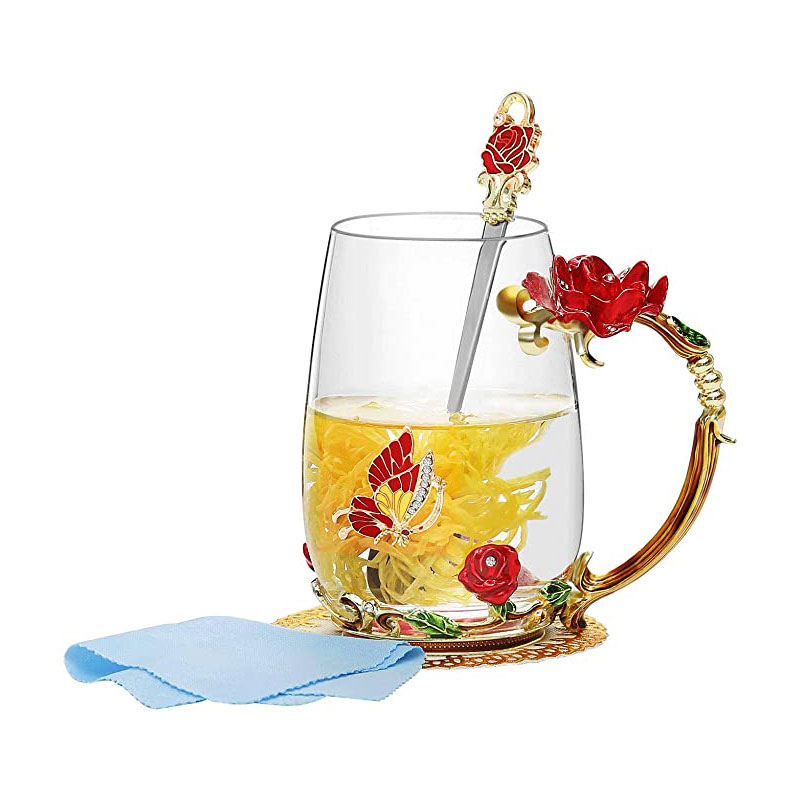 Butterfly flower Coffee Mugs with Steel Spoon