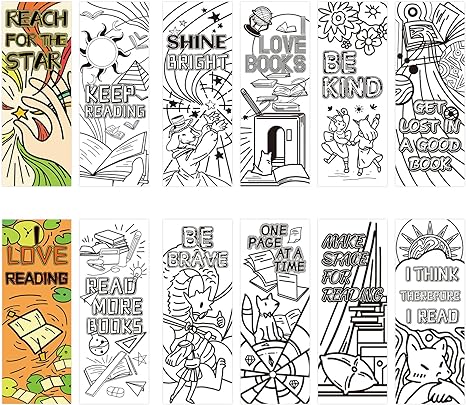 HOMANGA 60 Piece Color Your Own Bookmarks for Kids Students