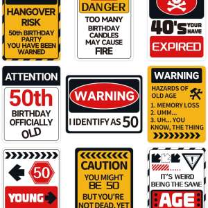 HOMANGA 50th Birthday Party Decorations, 9Pcs Funny Wall Signs for 50 Years Old Party Decor