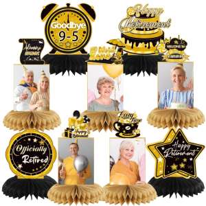 HOMANGA 9PCS Retirement Party Decorations, Black Gold Retirement Party Centerpieces