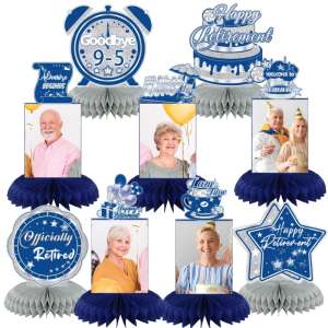 HOMANGA 9PCS Retirement Party Decorations, Blue Silver Retirement Party Centerpieces
