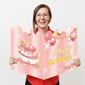 HOMANGA Giant Birthday Card, Jumbo happy Birthday Card for Women Girls Kids, Large Birthday Guest Book with Envelope, Pink Rose Gold Big Birthday Card 14x22 inches