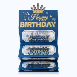 HOMANGA Birthday Money Envelope for Cash Gifts, Surprise Cash Envelope for Men Women Kids, Birthday Gift Card for Men Women Girls Boys, Blue Gold Birthday Money Holder