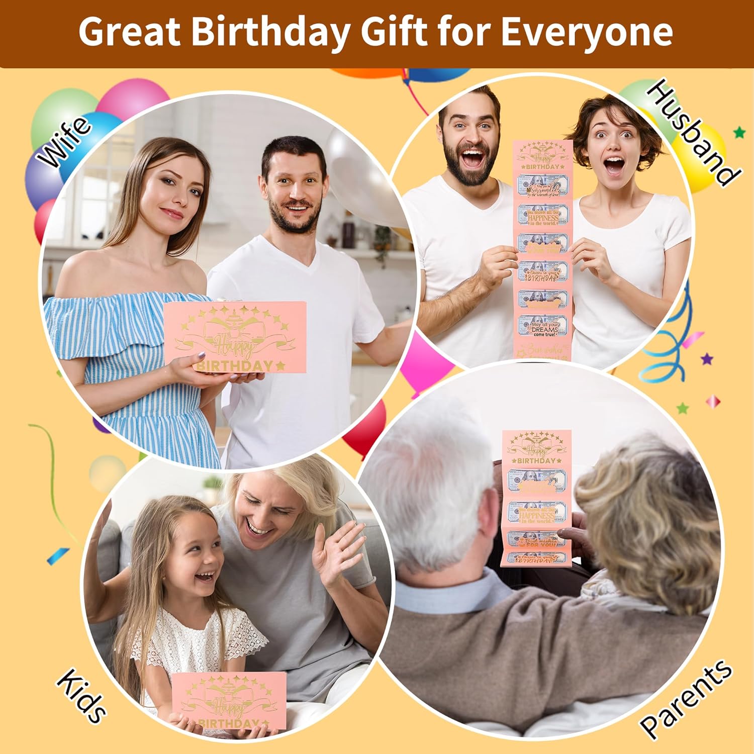 HOMANGA Birthday Money Envelope for Cash Gifts, Surprise Cash Envelope for Wife Women Kids, Birthday Gift Card for Women Girls, Pink Rose Gold Birthday Money Holder - Image 4
