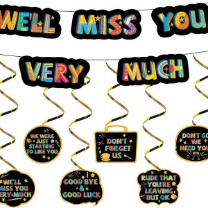 HOMANGA Farewell Party Decorations, Going Away Party Supplies Kit, We’ll Miss You Very Much Decorations, Great for Retirement Job Change Coworker Leaving Party (Black)