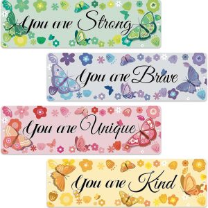 HOMANGA 4Pcs Girls Room Decor, Butterfly Wall Decor for Girls Bedroom, Inspirational Wall Art for Girls, Nursery Decorations Little Girl Playroom Tin Signs 11.81x3.15 Inch