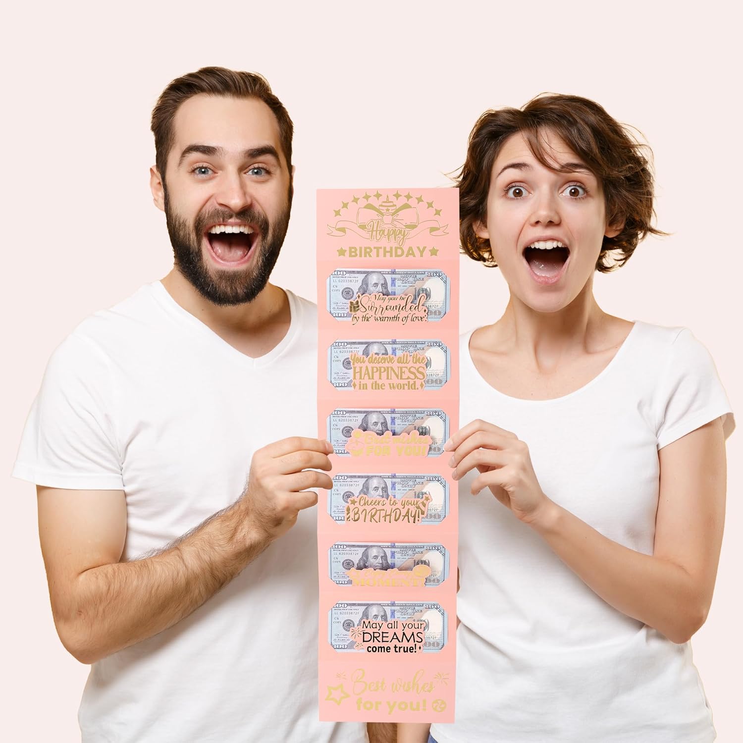 HOMANGA Birthday Money Envelope for Cash Gifts, Surprise Cash Envelope for Wife Women Kids, Birthday Gift Card for Women Girls, Pink Rose Gold Birthday Money Holder - Image 3